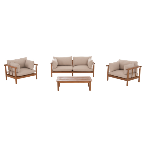 Seturi canapea - OUTDOOR LOUNGE SET 4PCS ELMORA HM6517 ACACIA WOOD--POLYESTER CUSHIONS COVERS IN ECRU