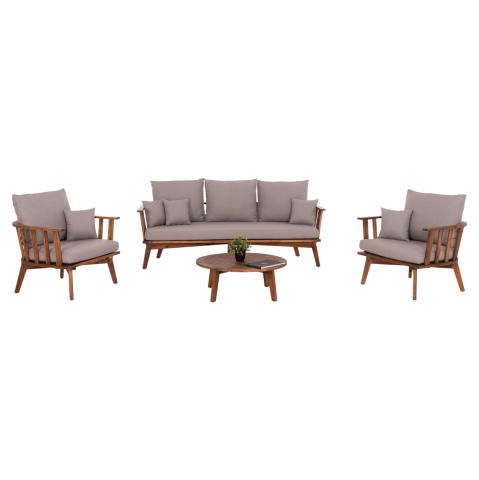 Seturi canapea - OUTDOOR LOUNGE SET 4PCS HARRA HM6236 ACACIA WOOD IN NATURAL--CUSHIONS IN GREY