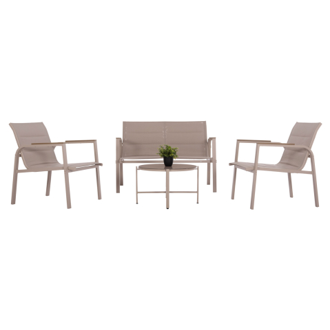 Seturi canapea - OUTDOOR LOUNGE SET 4PCS JULIETTE HM6280.04 CAPPUCCINO ALUMINUM-TEXTILENE--TEMPERED GLASS