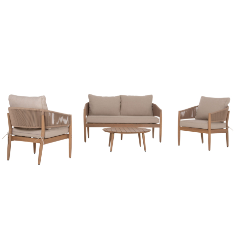 Seturi canapea - OUTDOOR LOUNGE SET 4PCS KANU HM6416 ACACIA WOOD-METAL FRAME-ROPE -- BEIGE