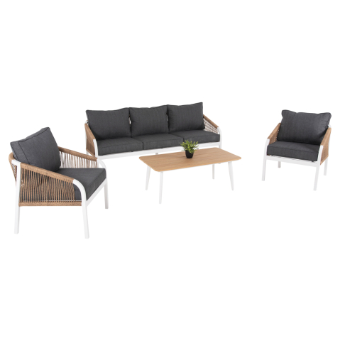 Seturi canapea - OUTDOOR LOUNGE SET 4PCS MAERLY HM6056.01 WHITE ALUMINUM-PE TWIST ROPE-ANTHRACITE CUSHIONS