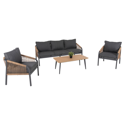 Seturi canapea - OUTDOOR LOUNGE SET 4PCS MAERLY HM6056.03 ANTHRACITE ALUMINUM-PE TWIST ROPE-ANTHRACITE CUSHIONS