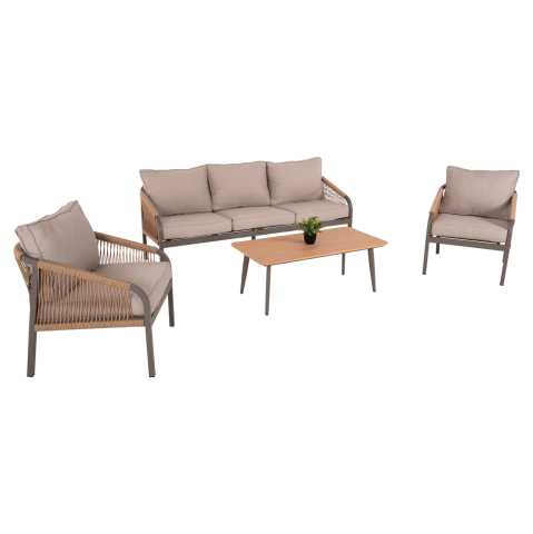 Seturi canapea - OUTDOOR LOUNGE SET 4PCS MAERLY HM6056.04 CHAMPAGNE ALUMINUM-PE TWIST ROPE-BEIGE CUSHIONS