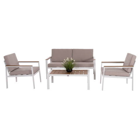 Seturi canapea - OUTDOOR LOUNGE SET 4PCS SAFIN HM6278.01 ALUMINUM IN WHITE--POLYWOOD--OLEFIN FABRIC IN BEIGE