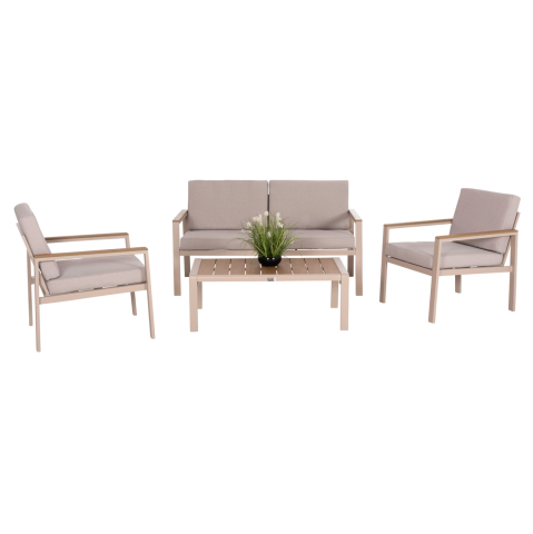Seturi canapea - OUTDOOR LOUNGE SET 4PCS SAFIN HM6278.04 ALUMINUM IN CAPPUCCINO--POLYWOOD--OLEFIN FABRIC IN BEIGE