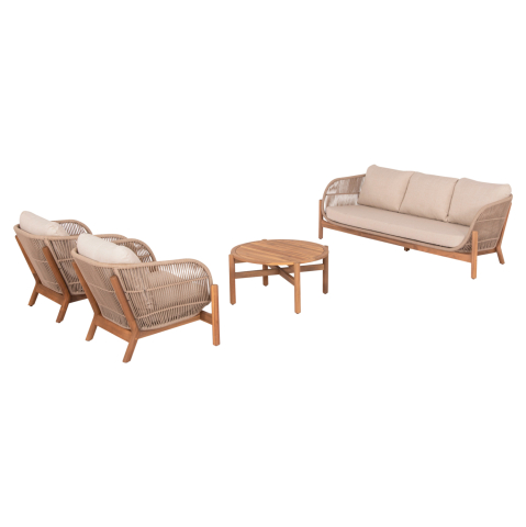 Seturi canapea - OUTDOOR LOUNGE SET 4PCS SANJI HM6219 ACACIA WOOD-ALUMINUM FRAME-ROPE