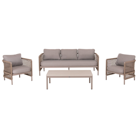 Seturi canapea - OUTDOOR LOUNGE SET 4PCS SONDRA HM6251.02 ALUMINUM and ROPE IN CAPPUCCINO--CUSHIONS IN BEIGE