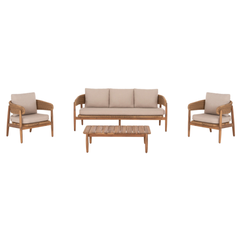 Seturi canapea - OUTDOOR LOUNGE SET 4PCS TERRA HM6449 ACACIA WOOD-ROPE--CUSHIONS IN BEIGE