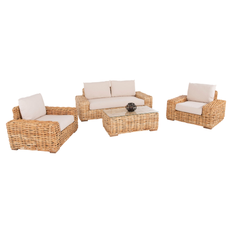 Seturi canapea - OUTDOOR LOUNGE SET 4PCS TROPEL HM11940 NATURAL RATTAN-2SEATER SOFA-2 ARMCHAIRS-COFFEE TABLE