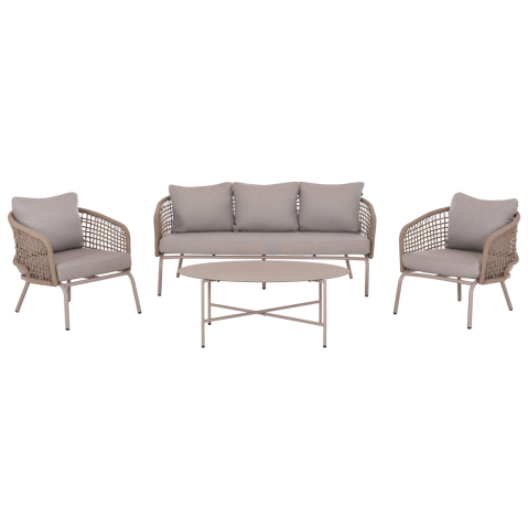 Seturi canapea - OUTDOOR LOUNGE SET 5-SEAT ELOWEN HM6508.02 ALUMINUM-ROPE IN BEIGE--CUSHIONS IN GREY