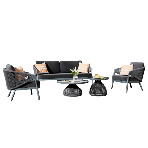 Seturi canapea - OUTDOOR LOUNGE SET 5PCS DRISCOLL HM6473.01 DARK GREY ALUMINUM-ROPE-OLEFIN FABRIC