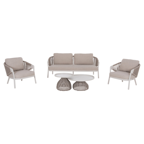 Seturi canapea - OUTDOOR LOUNGE SET 5PCS DRISCOLL HM6473.02 IVORY WHITE ALUMINUM--BEIGE ROPE and OLEFIN FABRIC