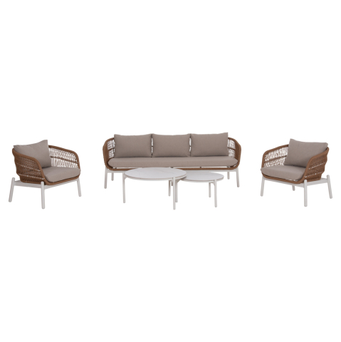 Seturi canapea - OUTDOOR LOUNGE SET 5PCS MEMFIS HM6470.03 ALUMINUM-ROPE-CERAMIC TOP--WHITE