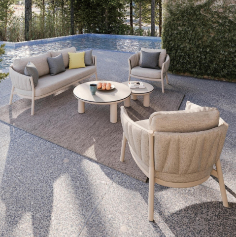 Seturi canapea - OUTDOOR LOUNGE SET 5PCS SHANKS HM6206.02 CREAM WHITE ALUMINUM-OLEFIN BEIGE FABRIC-3D PRINT GLASS