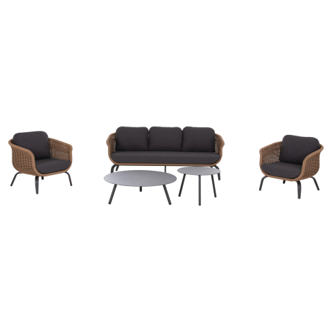 Seturi canapea - OUTDOOR LOUNGE SET 5PCS STERN HM6555.01 ALUMINUM and OLEFIN IN GREY--TWIST WICKER IN NATURAL