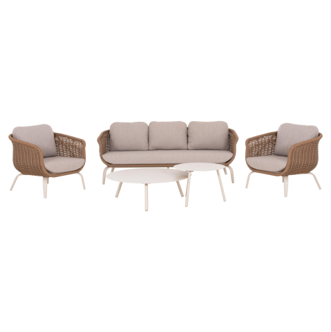 Seturi canapea - OUTDOOR LOUNGE SET 5PCS STERN HM6555.02 ALUMINUM and OLEFIN IN LIGHT BEIGE--TWIST WICKER IN NATURAL