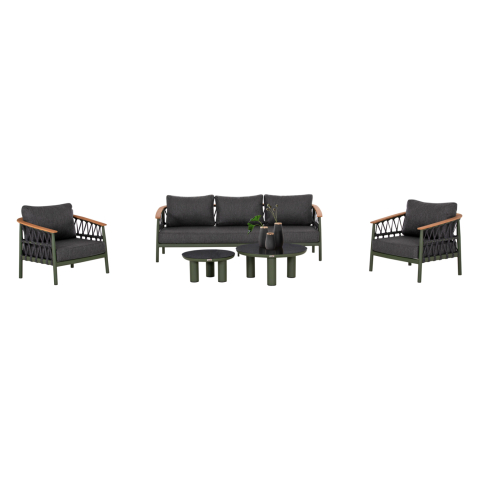 Seturi canapea - OUTDOOR LOUNGE SET 5PCS STREAM HM6426.07 ALUMINUM IN GREEN-DARK GREY STRAP ROPE and OLEFIN FABRIC