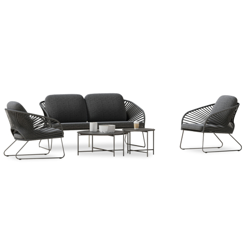 Seturi canapea - OUTDOOR LOUNGE SET 5PCS VERMONT HM6504.01 METAL-ROPE-GLASS--GREY COLOR