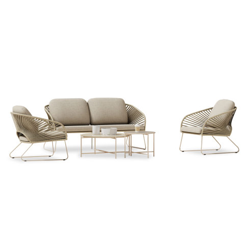 Seturi canapea - OUTDOOR LOUNGE SET 5PCS VERMONT HM6504.02 METAL-ROPE-GLASS--BEIGE COLOR