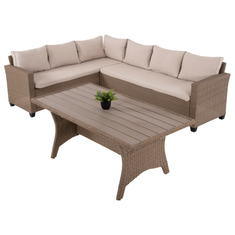 Seturi canapea - OUTDOOR LOUNGE SET CORNER SOFA and TABLE CARSON HM6078.02 MOCHA SYNTHETIC RATTAN-CUSHIONS-PS WOOD