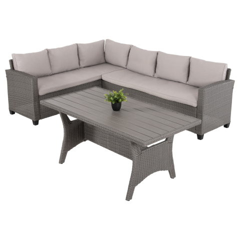 Seturi canapea - OUTDOOR LOUNGE SET CORNER SOFAandTABLE CARSON HM6078.01 GREY SYNTHETIC RATTAN-CUSHIONS-PS WOOD