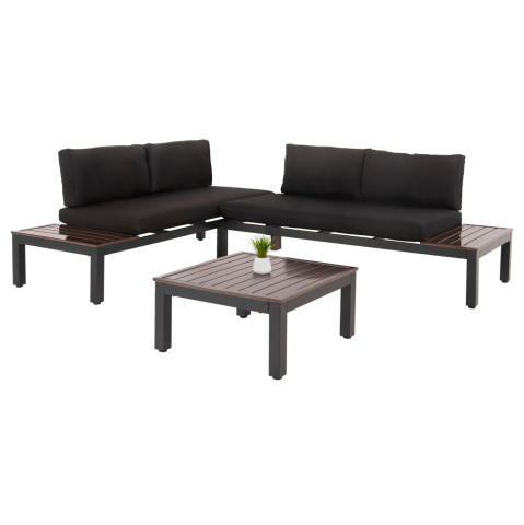 Seturi canapea - OUTDOOR LOUNGE SET DEX 3PCS POLYMORPHIC HM6090 ALUMINUM IN ANTHRACITE and BROWN-BLACK CUSHIONS