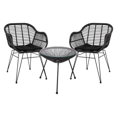Seturi canapea - OUTDOOR LOUNGE SET HM11871 3PCS METAL and RATTAN IN BLACK COLOR