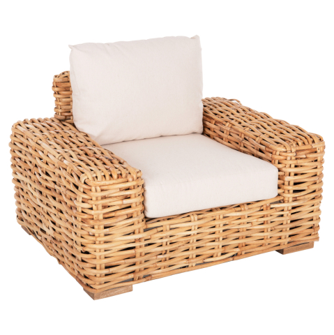 Scaune - Fotolii - OUTDOOR LOUNGER TROPEL HM9810 MANGO WOOD-RATTAN NATURAL-WHITE CUSHIONS 110x88x70-85Hcm.