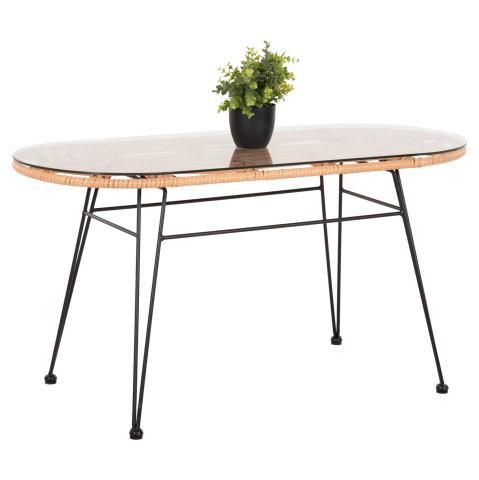 Mese - OUTDOOR OVAL COFFEE TABLE ALLEGRA HM5695.11 BEIGE WICKER-BLACK METAL 100x45x51,5Hcm.
