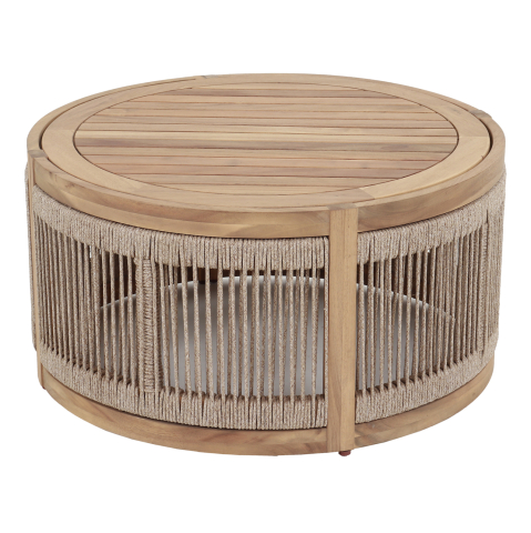 Mese - OUTDOOR ROUND COFFEE TABLE SERIES MORMONT HM6262.01 ACACIA WOOD IN NATURAL-BEIGE ROPE Φ60x40Hcm