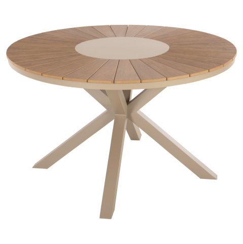 Mese - OUTDOOR ROUND TABLE MORIL HM6041.04 ALUMINUM IN CHAMPAGNE COLOR-POLYWOOD IN NATURAL WOOD Φ120cm.