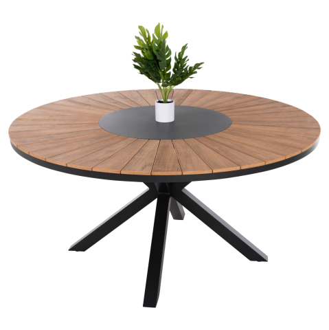 Mese - OUTDOOR ROUND TABLE MORIL HM6042.01 ALUMINUM IN ANTHRACITE-POLYWOOD IN NATURAL WOOD Φ150cm.