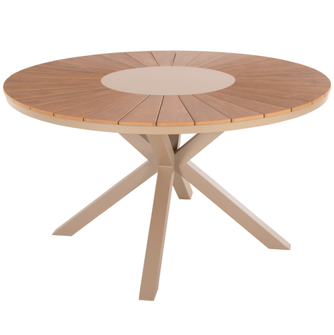 Mese - OUTDOOR ROUND TABLE MORIL HM6042.04 ALUMINUM IN CHAMPAGNE COLOR-POLYWOOD IN NATURAL WOOD Φ150cm.