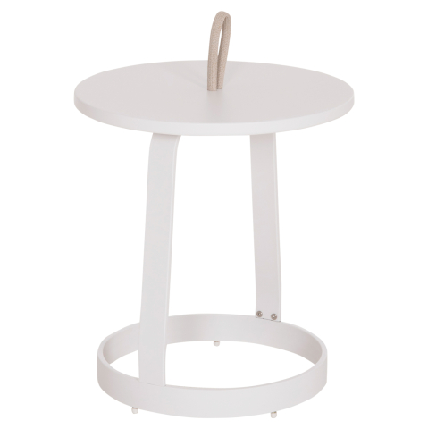 Mese - OUTDOOR SIDE TABLE MINO HM6433.02 ALUMINUM WHITE and ROPE BEIGE Φ47x53Hcm.