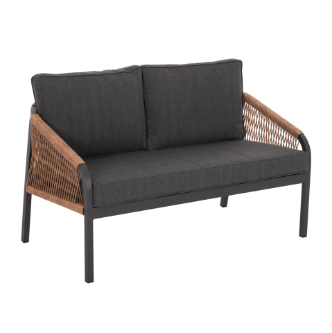 Canapele - OUTDOOR SOFA 2-SEATER MAERLY HM6116.03 ALUMINUM IN ANTHRACITE-DARK BEIGE SYNTHETIC ROPE-ANTHRACITE CUSHIONS