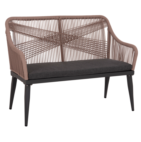 Canapele - OUTDOOR SOFA 2-SEATER MYRTIA HM5550.12 ALUMINUM IN ANTHRACITE--TESLIN ROPE IN BEIGE 123x61x90Hcm.