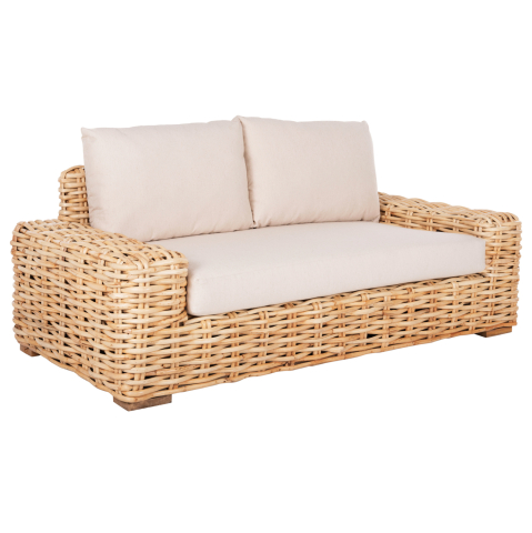 Canapele - OUTDOOR SOFA 2-SEATER TROPEL HM9809 MANGO WOOD-RATTAN NATURAL COLOR-WHITE CUSHIONS 192x88x70-85Hcm.