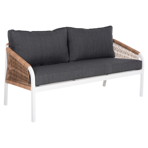 Canapele - OUTDOOR SOFA 3-SEATER MAERLY HM6055.01 ALUMINUM IN WHITE-DARK BEIGE SYNTHETIC ROPE-ANTHRACITE CUSHIONS