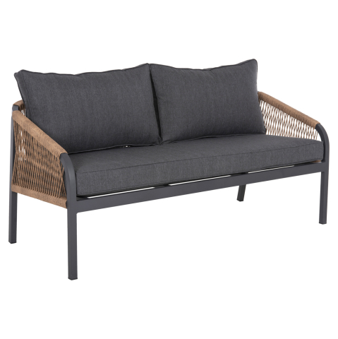 Canapele - OUTDOOR SOFA 3-SEATER MAERLY HM6055.03 ALUMINUM IN ANTHRACITE-DARK BEIGE SYNTHETIC ROPE-ANTHRACITE CUSHIONS