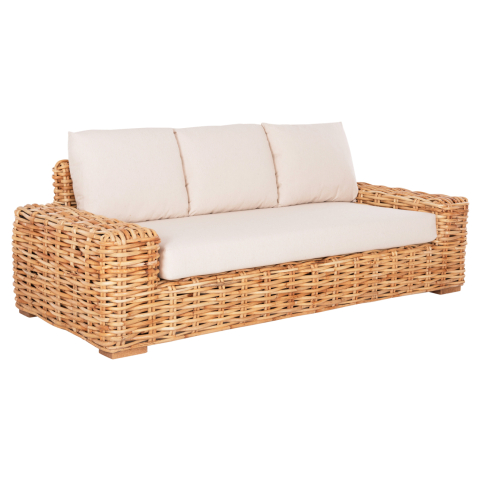 Canapele - OUTDOOR SOFA 3-SEATER TROPEL HM9808 MANGO WOOD-RATTAN NATURAL COLOR-WHITE CUSHIONS 216x88x70-85Hcm.