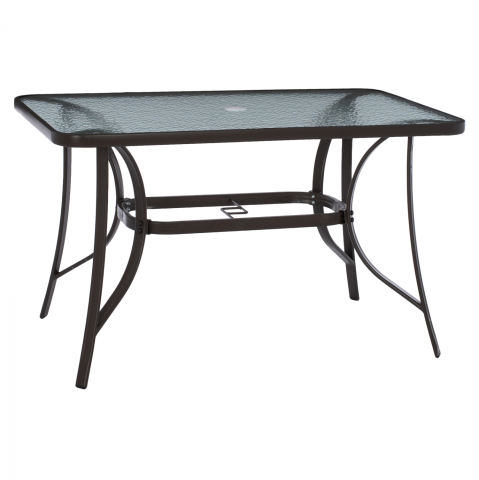 Mese - OUTDOOR TABLE BROWN METAL GLASS TOP WITH UMBRELLA HOLE 120Χ70Χ72Hcm.HM5021.12