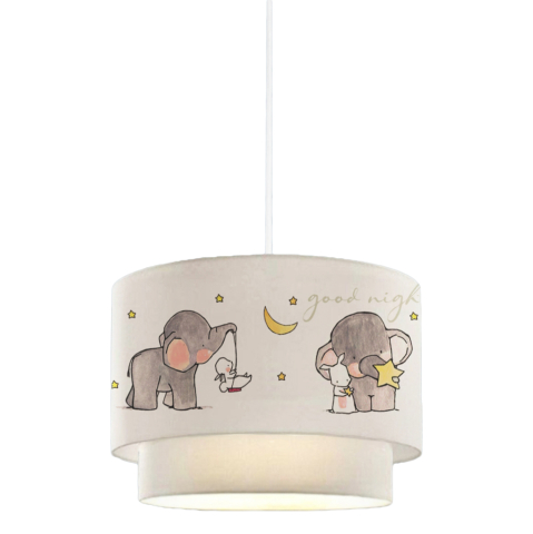 Iluminat - PENDANT CEILING LAMP BALOO HM7572.01 KIDS' ROOM DOUBLE DRUM SHADE WITH ELEPHANT FIGURES- WHITE