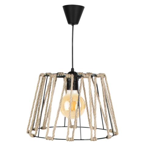 Iluminat de tavan - PENDANT CEILING LAMP HM7617.01 BLACK METAL-RODS BODY WITH ROPE DESIGN CAP