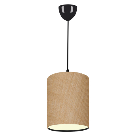 Iluminat de tavan - PENDANT CEILING LAMP HM7623.01 BLACK PILLAR, SAND-COLORED JUTE FABRIC DRUM SHADE