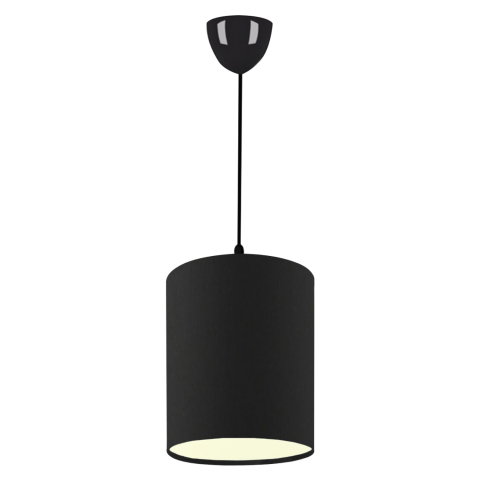 Iluminat de tavan - PENDANT CEILING LAMP HM7623.02 BLACK PILLAR, BLACK JUTE FABRIC DRUM SHADE