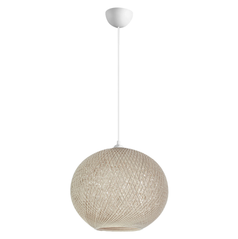 Iluminat - PENDANT CEILING LAMP HM7625.02 ECRU SLIGHTLY OVAL-SHAPED SPHERE, KNITTED ROPE, INDOORS