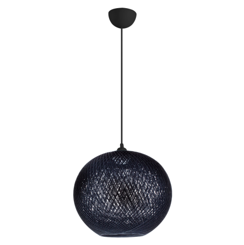 Iluminat de tavan - PENDANT CEILING LAMP HM7625.03 BLACK SLIGHTLY OVAL-SHAPED SPHERE, KNITTED ROPE, INDOORS