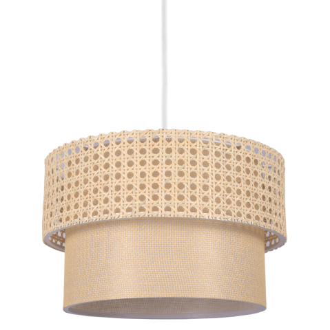 Iluminat - PENDANT CEILING LAMP HM7628.01 TWO-LAYER DRUM-RATTAN AND FABRIC, METAL FRAME
