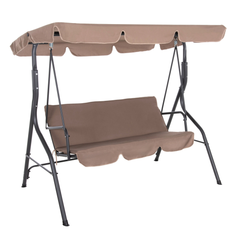 Leagane - Cuiburi - PORCH SWINGER 3-SEATER WITH SUNSHIELD LIKID HM5979.02 METAL GREY- FABRIC IN BROWN 174x110x200Hcm.