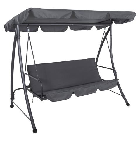 Leagane - Cuiburi - PORCH SWINGER-BED 3-SEATER WITH SUNSHIELD LIKID HM5980.01 METAL FRAMEandFABRIC IN GREY 194x119x210Hcm.